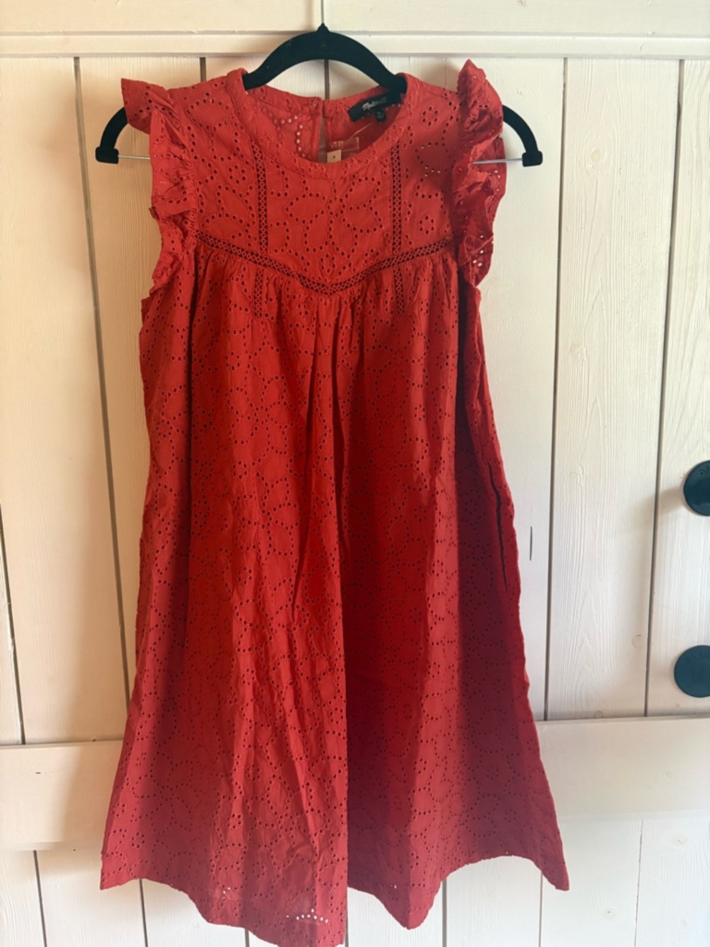Madewell Red Eyelet Ruffle-Sleeve Dress
